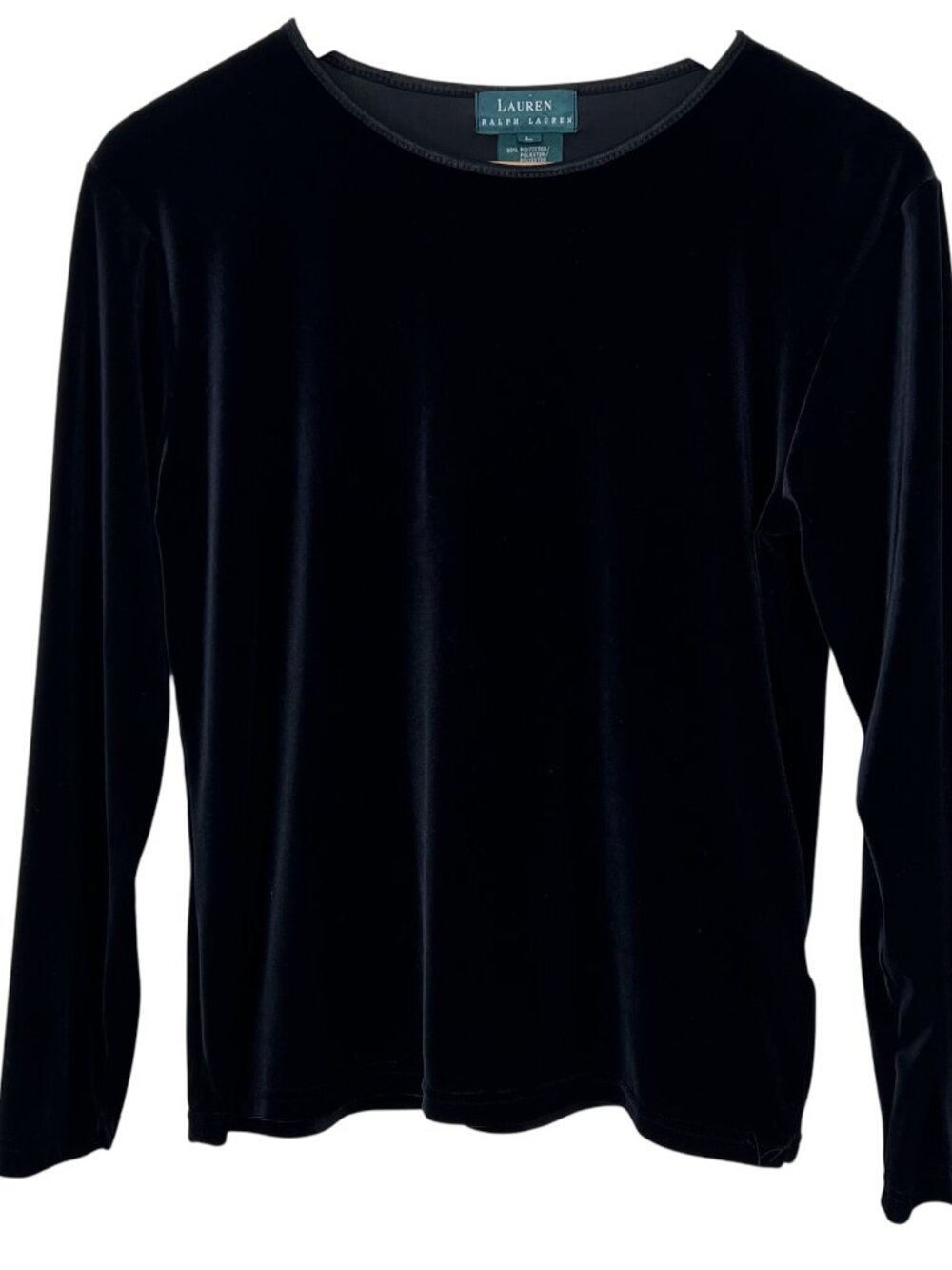VTG Lauren Ralph Lauren Black Velvet Crew Neck Long Sleeve Top Y2K Retro Goth L